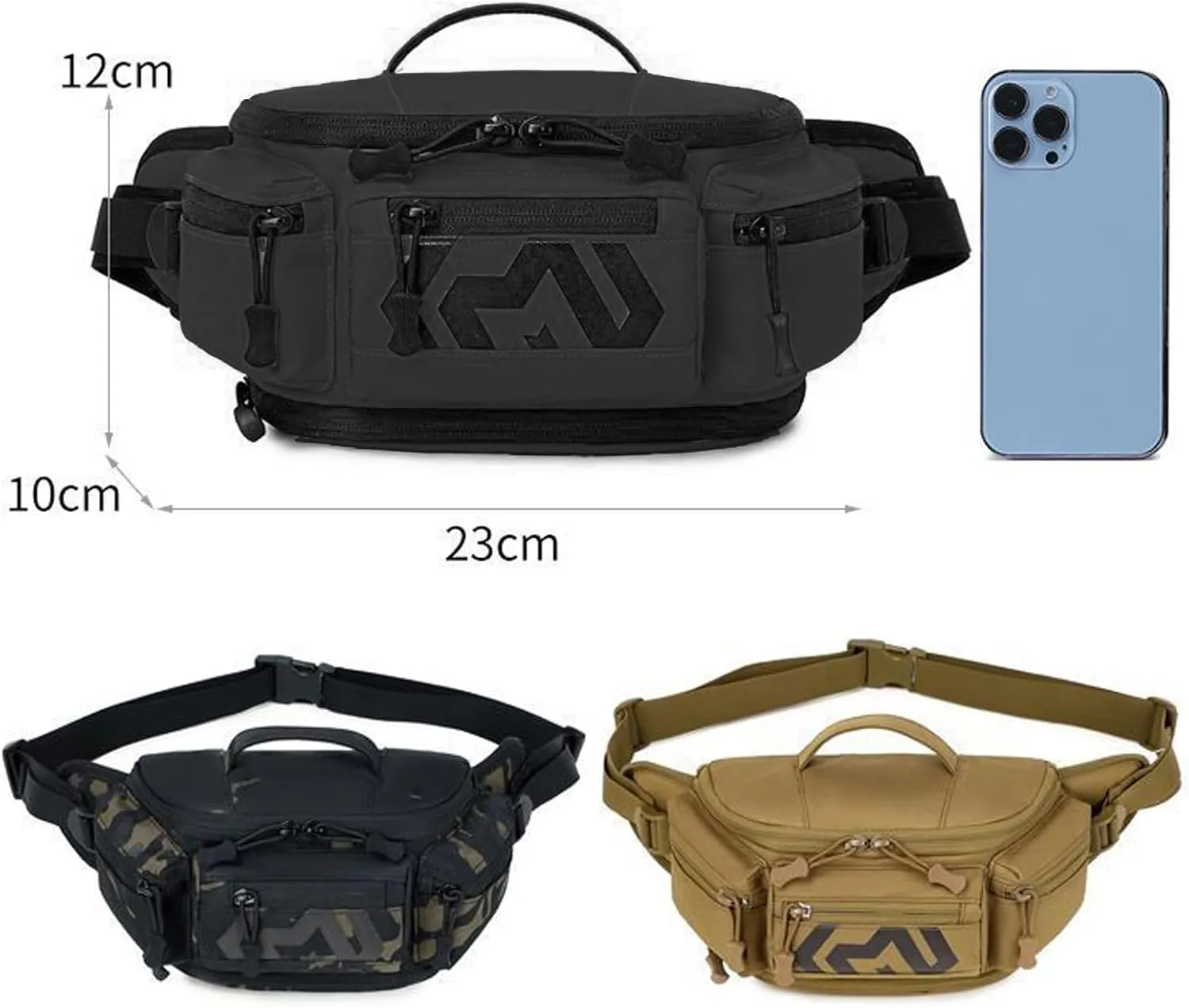 CamGo Tactical Fanny Pack for Men Women Expandable Military Waist Bag Hip Belt Bumbag Utility Bags for Hiking Climbing Fishing (#01-Black)