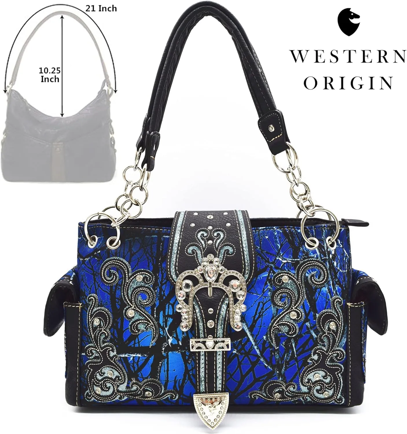 Camouflage Crown Buckle Western Style Purse Floral Shine Glow Country Handbag Women Shoulder Bag Crossbody Wallet Set