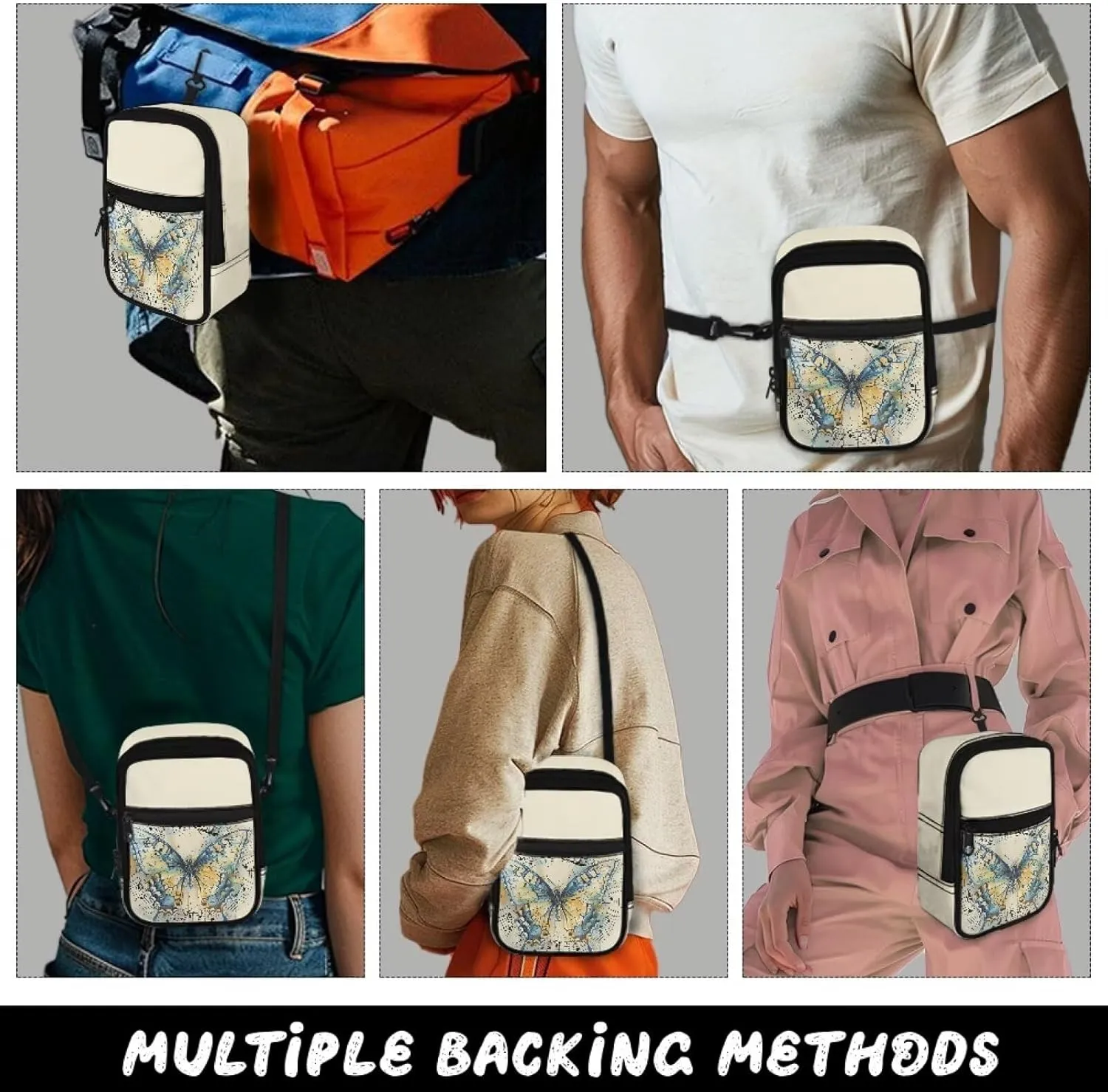 Canvas Crossbody Bags Multi Position Back Pack Waist Packs Cross Body Fanny Pack with Adjustable Strap Gifts