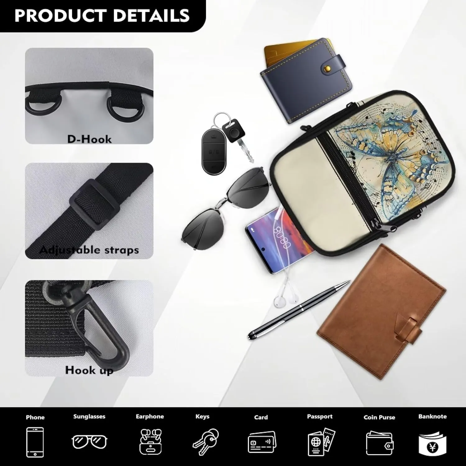 Canvas Crossbody Bags Multi Position Back Pack Waist Packs Cross Body Fanny Pack with Adjustable Strap Gifts