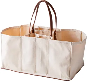 CapaBunga Grocery Tote Bag 5 Pocket Large Utility Tote with Handles Vegan Leather Base - Reusable Shopping Bags for Groceries