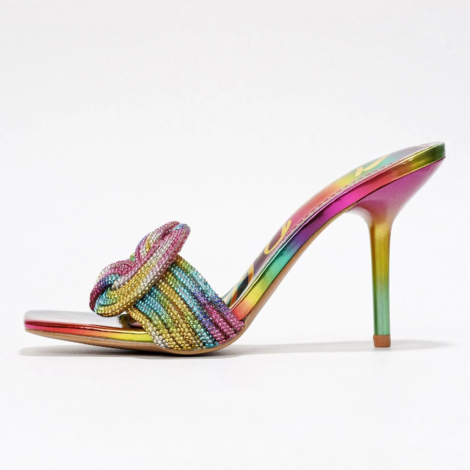 Cape Robbin Women's Stiletto Heels - Slip-On Sandals with Rhinestone-Embellished Knot & Open Toe (Flynn)