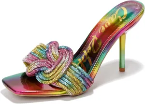 Cape Robbin Women's Stiletto Heels - Slip-On Sandals with Rhinestone-Embellished Knot & Open Toe (Flynn)