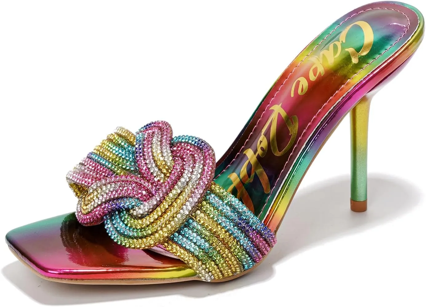 Cape Robbin Women's Stiletto Heels - Slip-On Sandals with Rhinestone-Embellished Knot & Open Toe (Flynn)