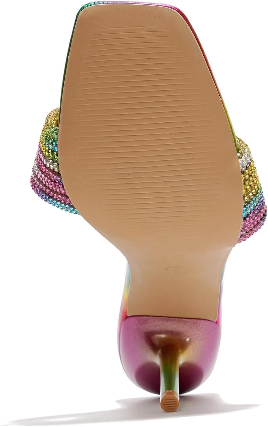 Cape Robbin Women's Stiletto Heels - Slip-On Sandals with Rhinestone-Embellished Knot & Open Toe (Flynn)