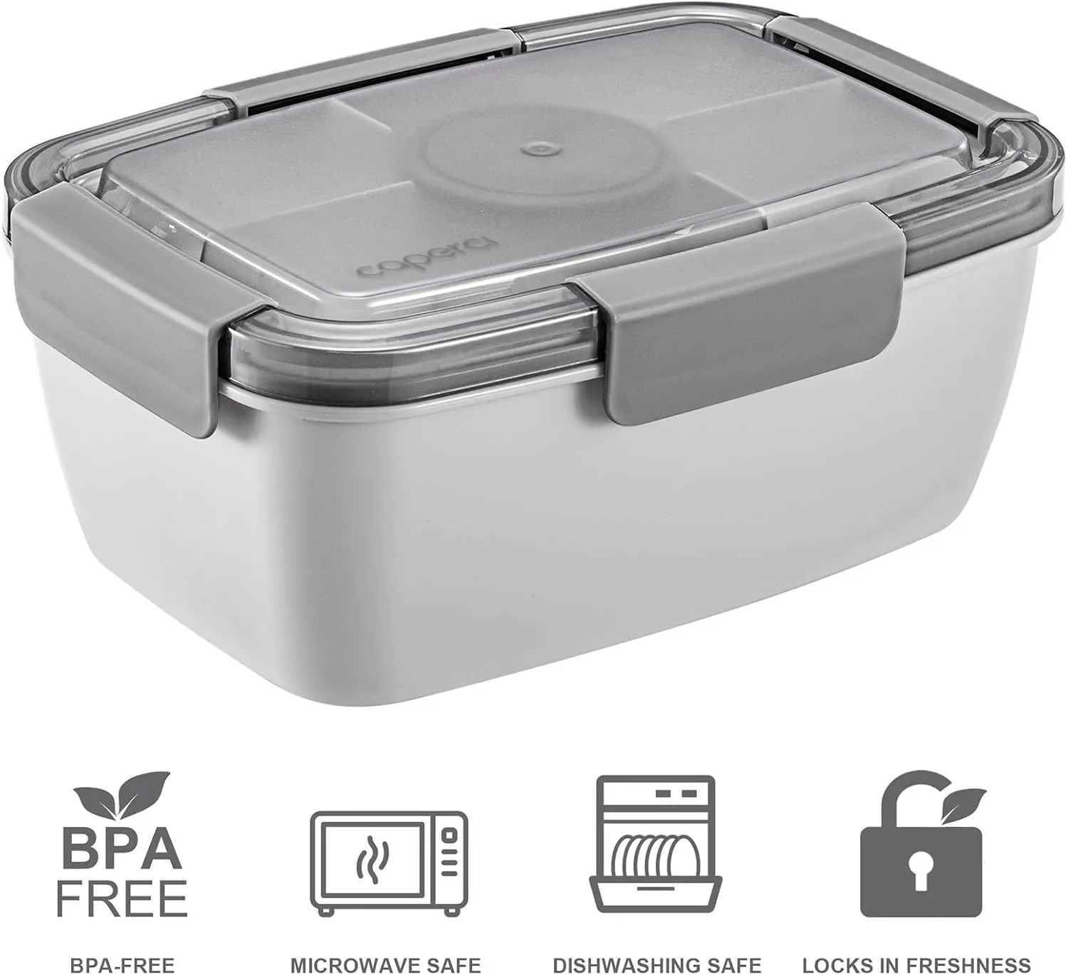 Caperci 2 Pack Large Salad Container for Lunch - 68 oz Salad Bowls To Go, Leakproof Bento Box Adult with 5 Compartments Tray, 4pcs 3-oz Sauce Cups, Reusable Spork & BPA-Free (Gray)