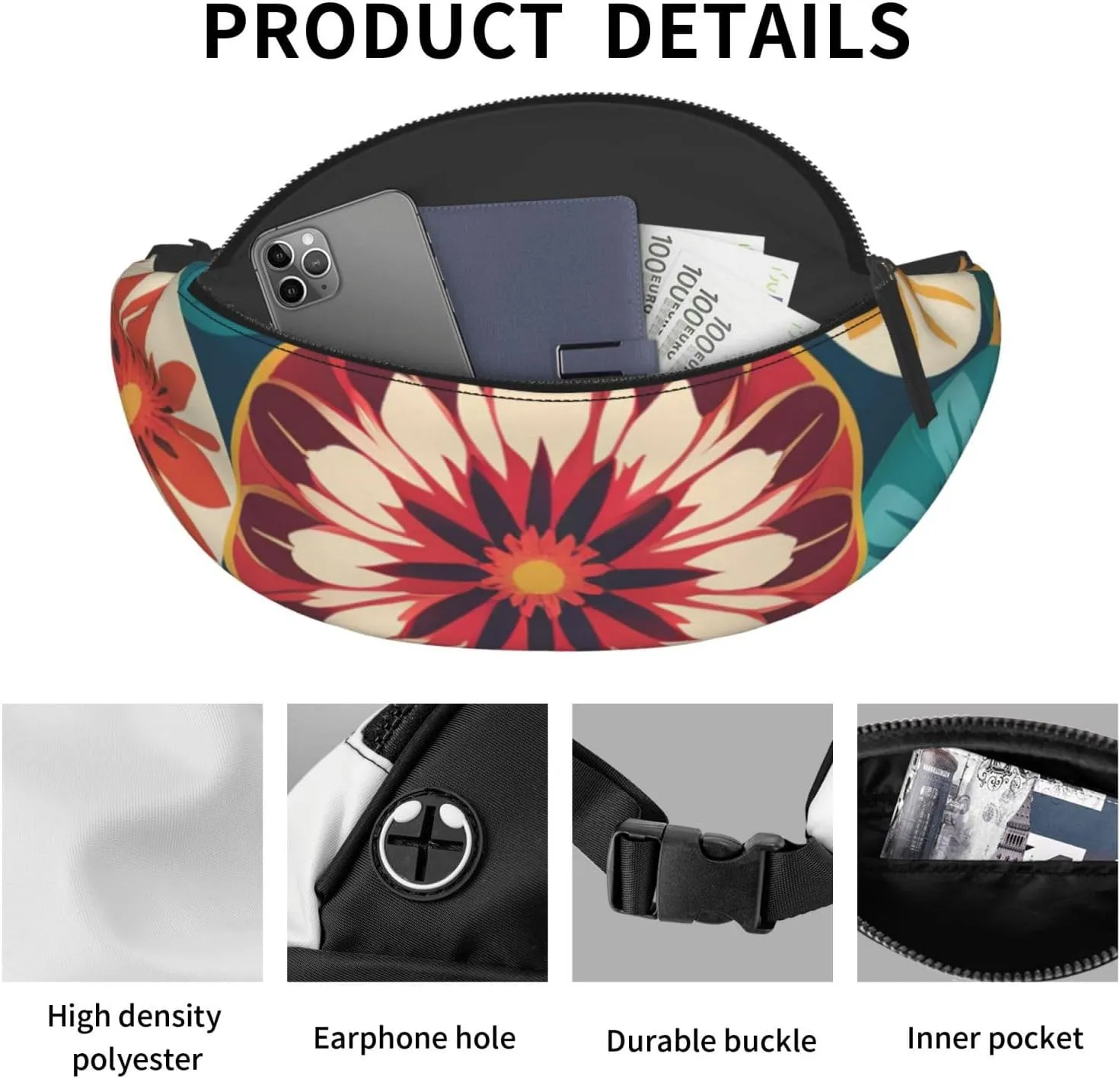 Casual Medallion Multi Printed Fanny Pack,Crossbody Fanny packs for women Men Waist Bag for Running Travel