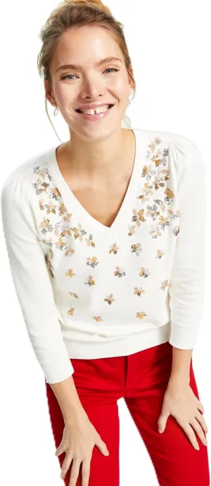 Charter Club Damask Women's Sequin-Embellished Sweater Cloud M