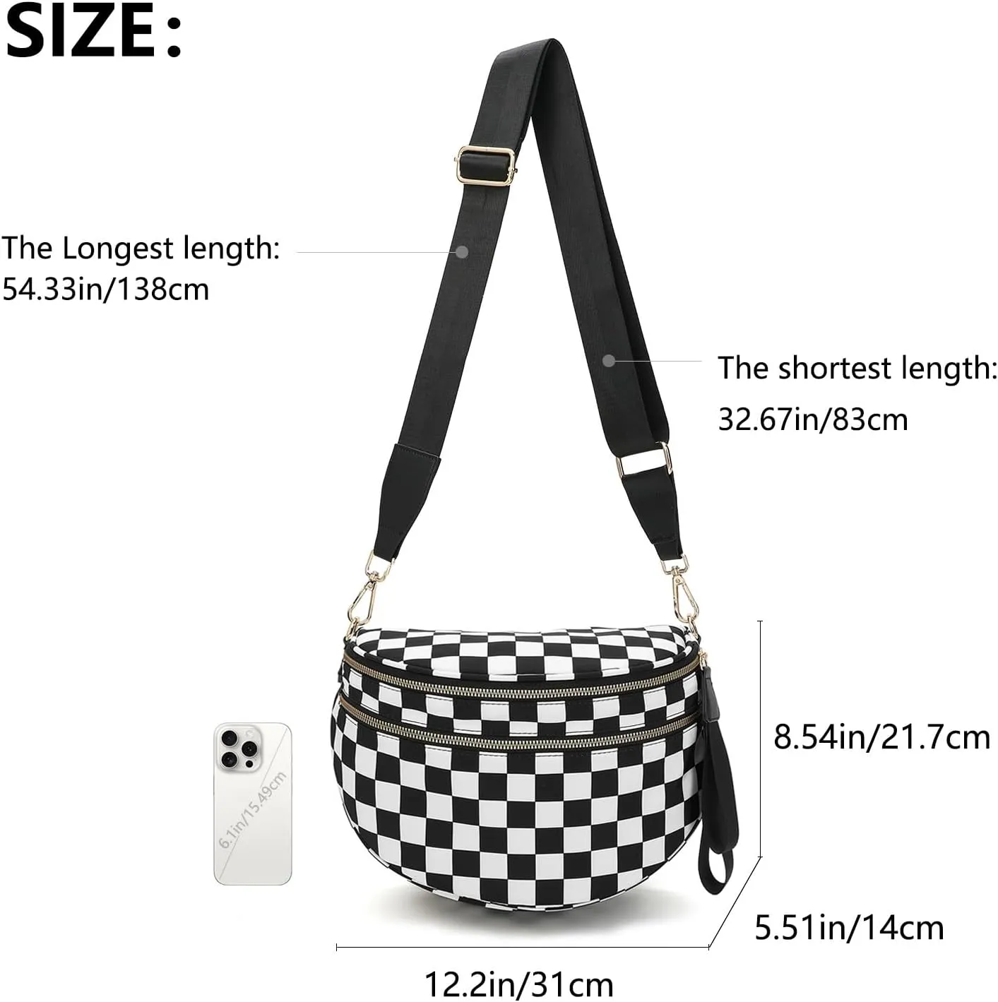 Checkered Bum Bag, Checkered Black and White Crossbody Bag for Women, Belt Bag Fanny Pack witn Adjustable Shoulder Strap (Beans Green Checkered)