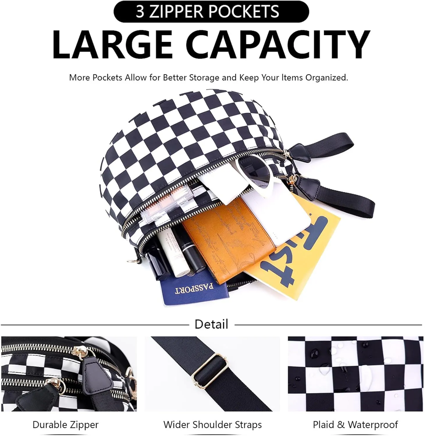 Checkered Bum Bag, Checkered Black and White Crossbody Bag for Women, Belt Bag Fanny Pack witn Adjustable Shoulder Strap (Beans Green Checkered)