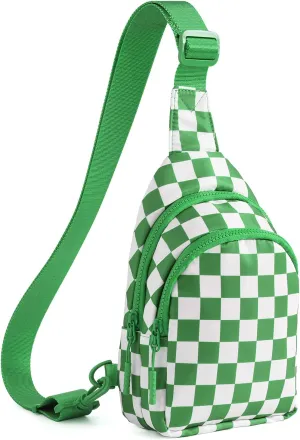 Checkered Sling Bag for Women Small Backpack Crossbody Chest Bag Fanny Packs Purses (Checkered Sling Bag - Kelly Green)