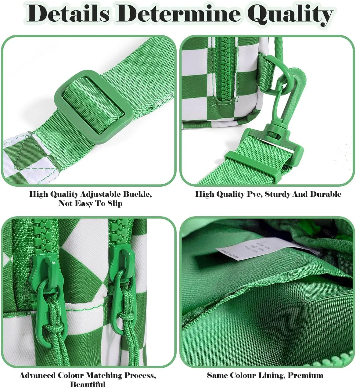 Checkered Sling Bag for Women Small Backpack Crossbody Chest Bag Fanny Packs Purses (Checkered Sling Bag - Kelly Green)