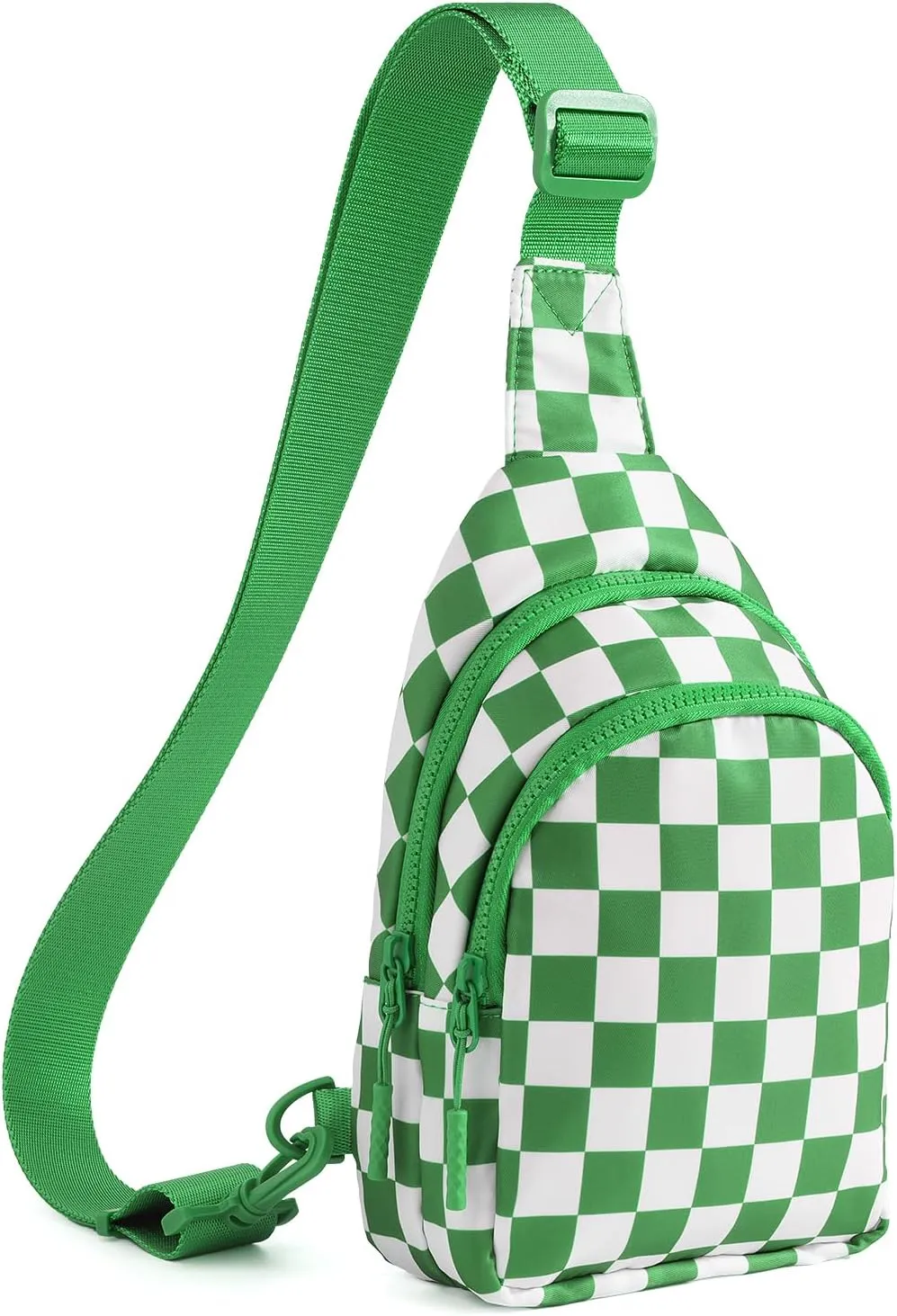 Checkered Sling Bag for Women Small Backpack Crossbody Chest Bag Fanny Packs Purses (Checkered Sling Bag - Kelly Green)