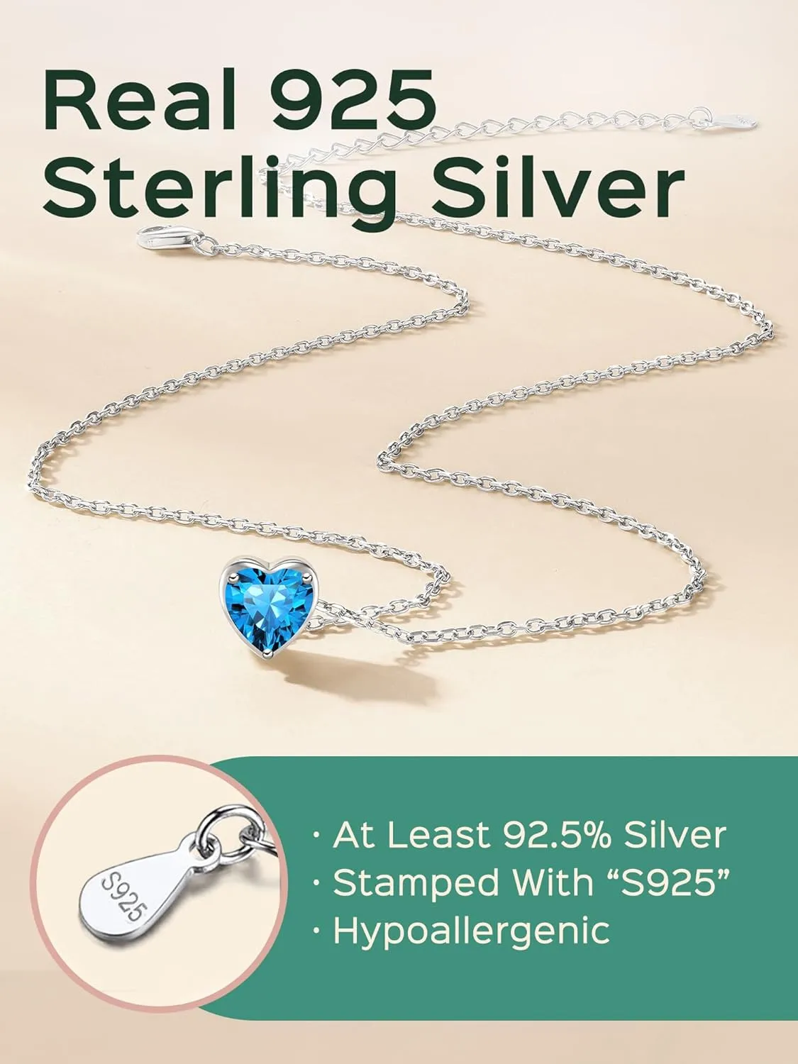 ChicSilver 925 Sterling Silver 12 Months Sparkling Round Cut Created Birthstone Pendant Necklace, 16 Inch Rolo Chain (with Gift Box)
