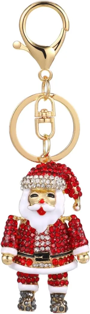 Christmas Keychain: Rhinestone Santa Claus Keychain, Christmas Purse Charm, Cute Keyring for Women Handbag Car Key Purse Xmas Stockings Stuffer