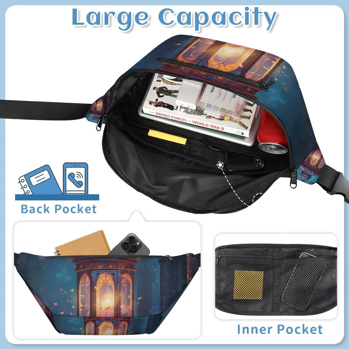 Christmas Lamp Sling Bag Crossbody Backpack Chest Daypack for Women Sport Travel Hiking Casual Bag Multipurpose Waist Pack With Zipper Closure Adjustable Strap Shoulder Bag