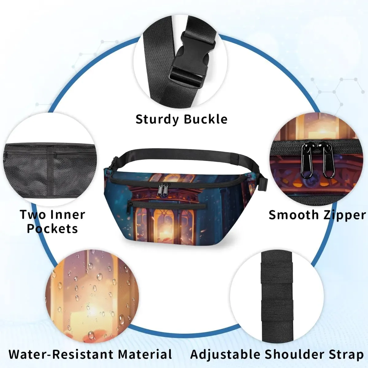 Christmas Lamp Sling Bag Crossbody Backpack Chest Daypack for Women Sport Travel Hiking Casual Bag Multipurpose Waist Pack With Zipper Closure Adjustable Strap Shoulder Bag