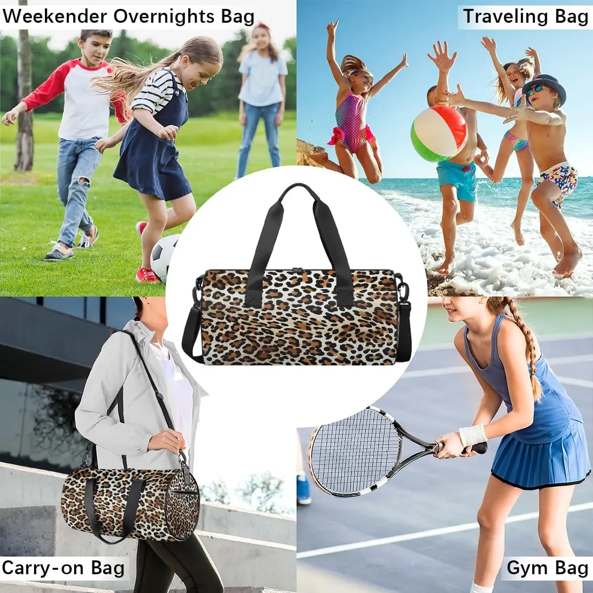 Classic Leopard Gym Bag for Women Men Lightweight Weekender Travel Bag Stylish Duffle Bag for Gym Travel Overnight Carry On