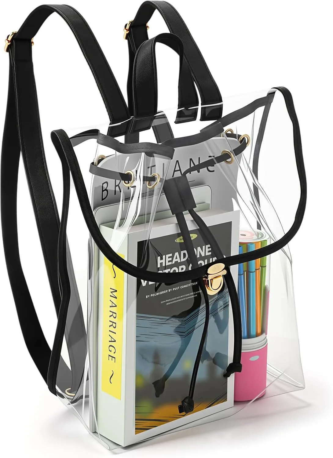 Clear Backpack Stadium Approved Music Festival Bag Transparent PVC Concert Backpack for Stadium Events Sports Outdoor, Travel Bag with Metal Safe Closure