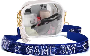 Clear Bag for Stadium Events Game Day Clear Purse with Beaded Purse Strap,Stadium Approved Clear Crossbody Bag for Sports