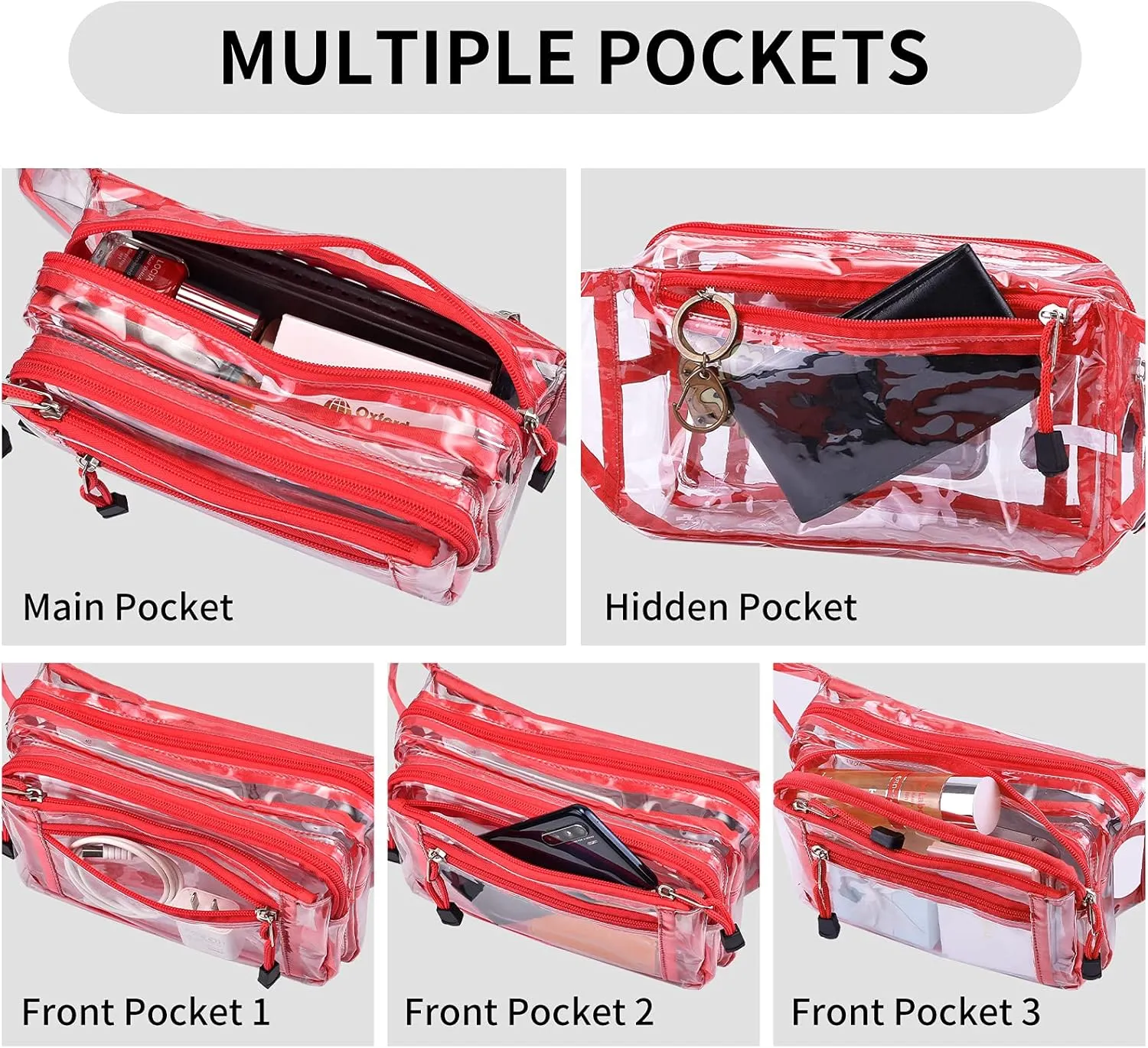 Clear Bag Stadium Approved Clear Fanny Pack for Women for Work,Multi-purpose Waist Bag for Travel & Sporting Event