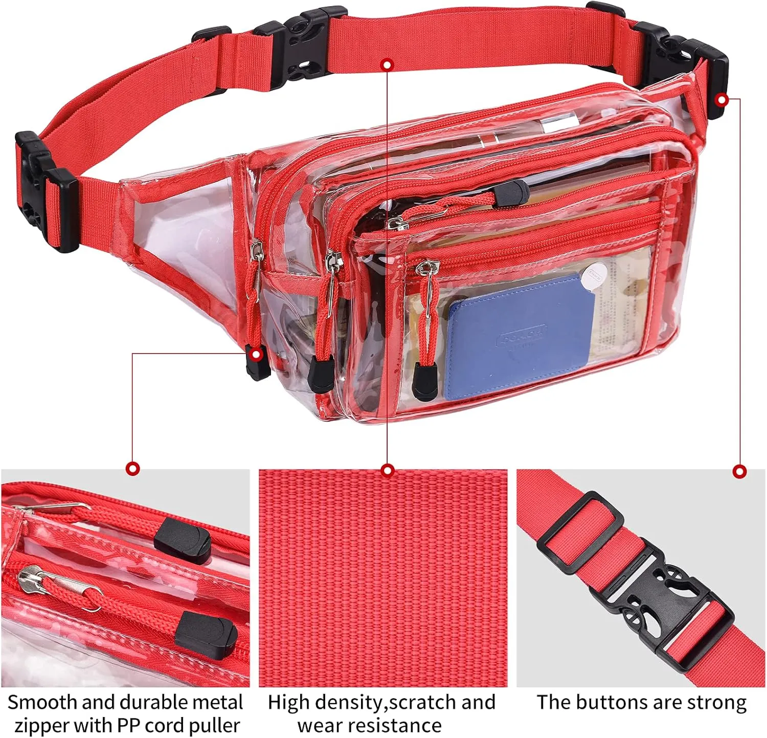 Clear Bag Stadium Approved Clear Fanny Pack for Women for Work,Multi-purpose Waist Bag for Travel & Sporting Event