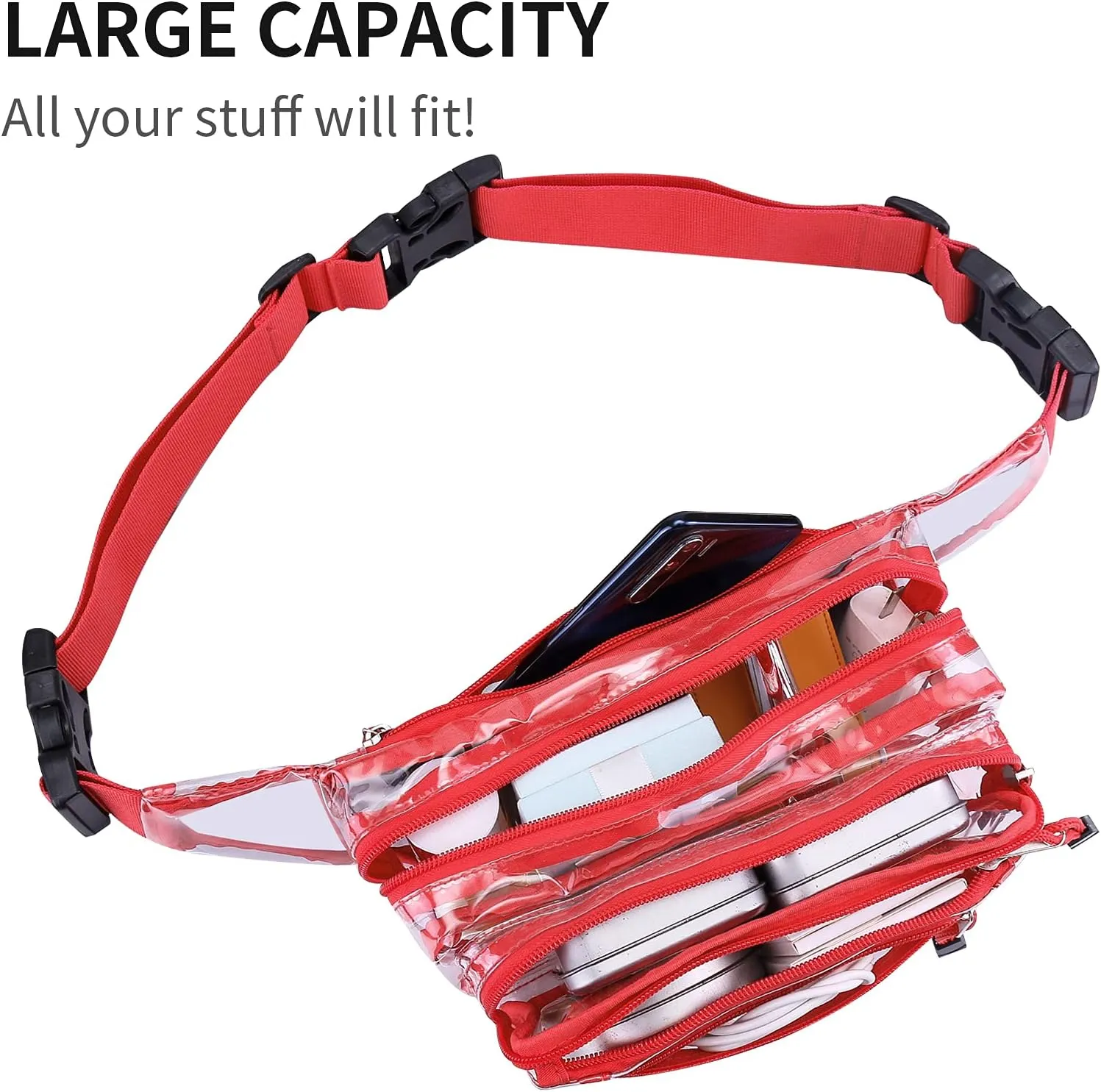 Clear Bag Stadium Approved Clear Fanny Pack for Women for Work,Multi-purpose Waist Bag for Travel & Sporting Event