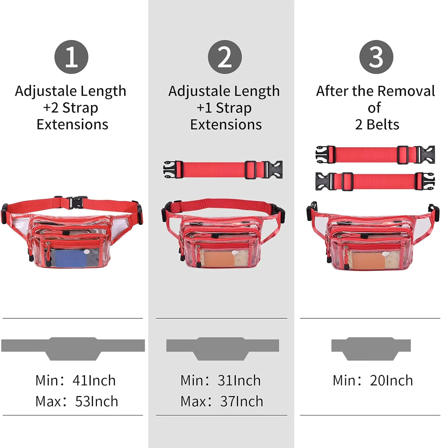 Clear Bag Stadium Approved Clear Fanny Pack for Women for Work,Multi-purpose Waist Bag for Travel & Sporting Event