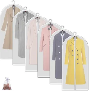 Clear Garment Bags Hanging Clothes Bags (Set of 6) for Closet Storage Plastic Bag with Zipper for Extra Longer Dress Wardrobe Closet Garment Dust Cover Bags - 24'' x 60''/6 Pack