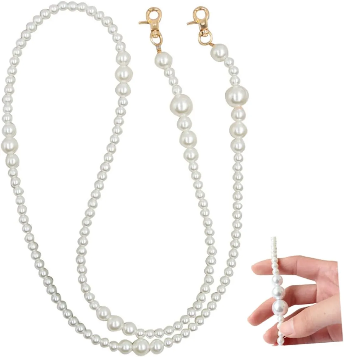 COHEALI String Crossbody Tote Bag Detachable Lanyard Wrist Lanyard Pearl Purse Strap Replacement Chain Strap Pearl Key Chain Holder DIY Pearl Chain DIY Bag Accessory Pearl Bag Chain Strap