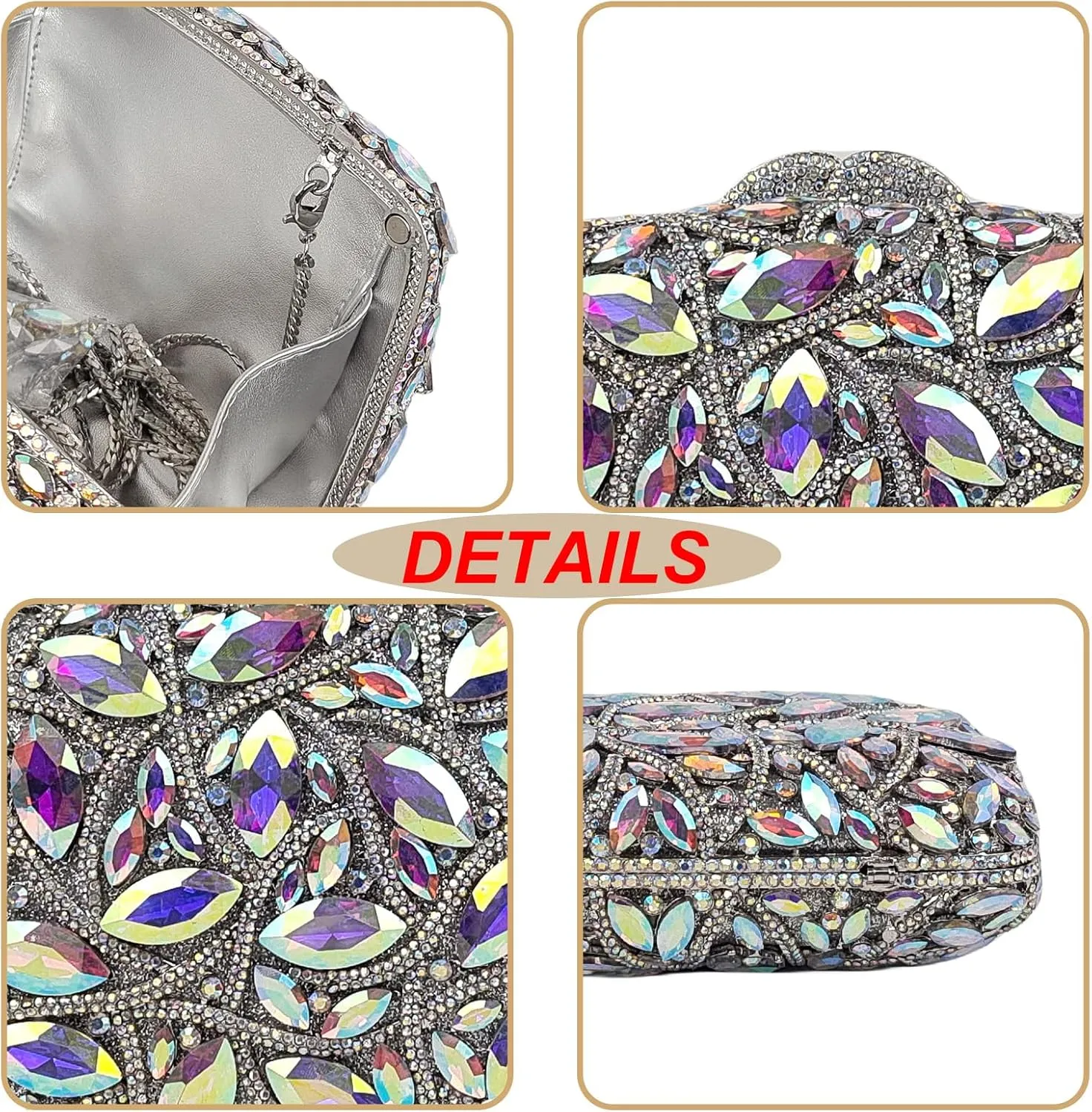Colorful Crystal Clutch Box Handbag Women Sparkling Evening Bags for Wedding Party Prom Purse