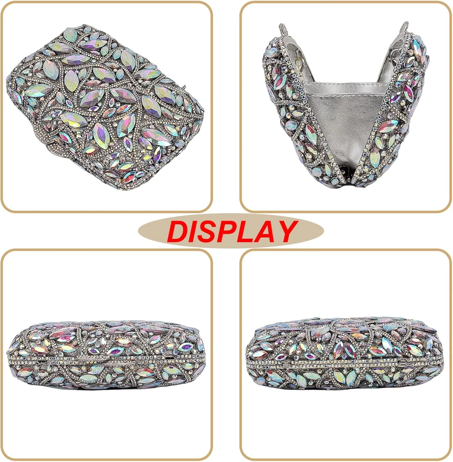 Colorful Crystal Clutch Box Handbag Women Sparkling Evening Bags for Wedding Party Prom Purse