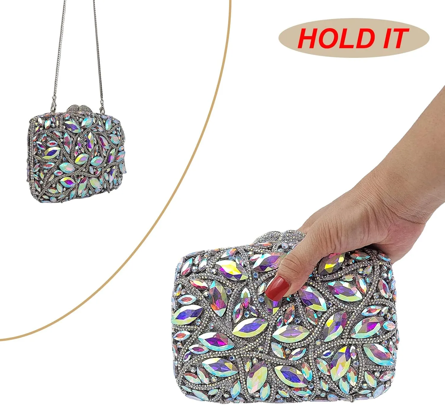 Colorful Crystal Clutch Box Handbag Women Sparkling Evening Bags for Wedding Party Prom Purse