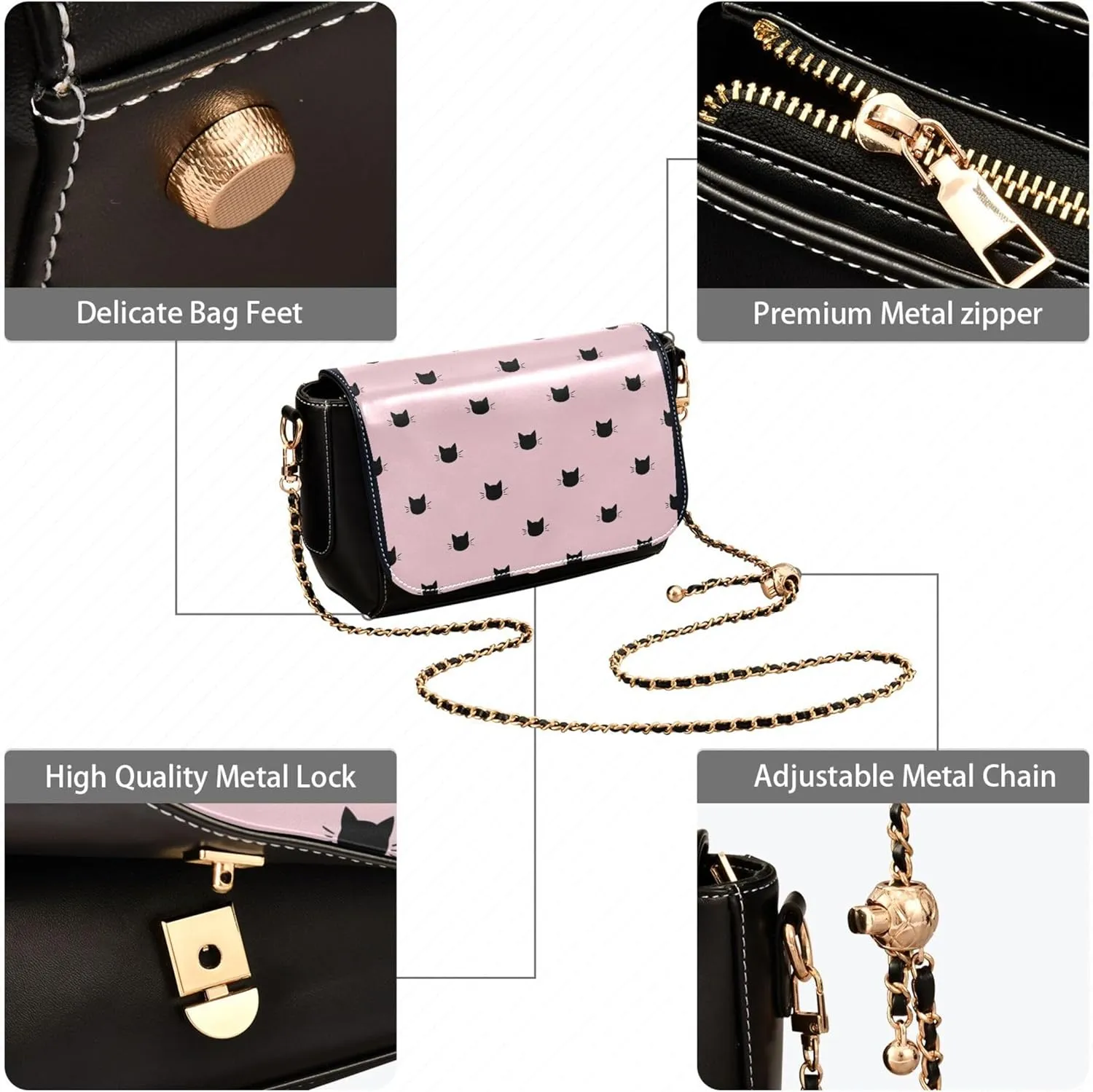 Colorful Shoulder Leather Bags, Tropical Flamingos Zebra Crossbody Purses for Women Fashion Handbag with Chain Strap