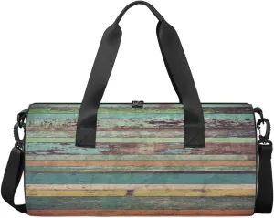 Colorful Wood Plank Travel Duffel Bag Vintage Wood Grain Sports Gym Bag Men Women Sports Travel Luggage Bag 17.6”×9”×9 “ Duffel Bag Weekend Overnight Gym Bag Nvenient For Carrying