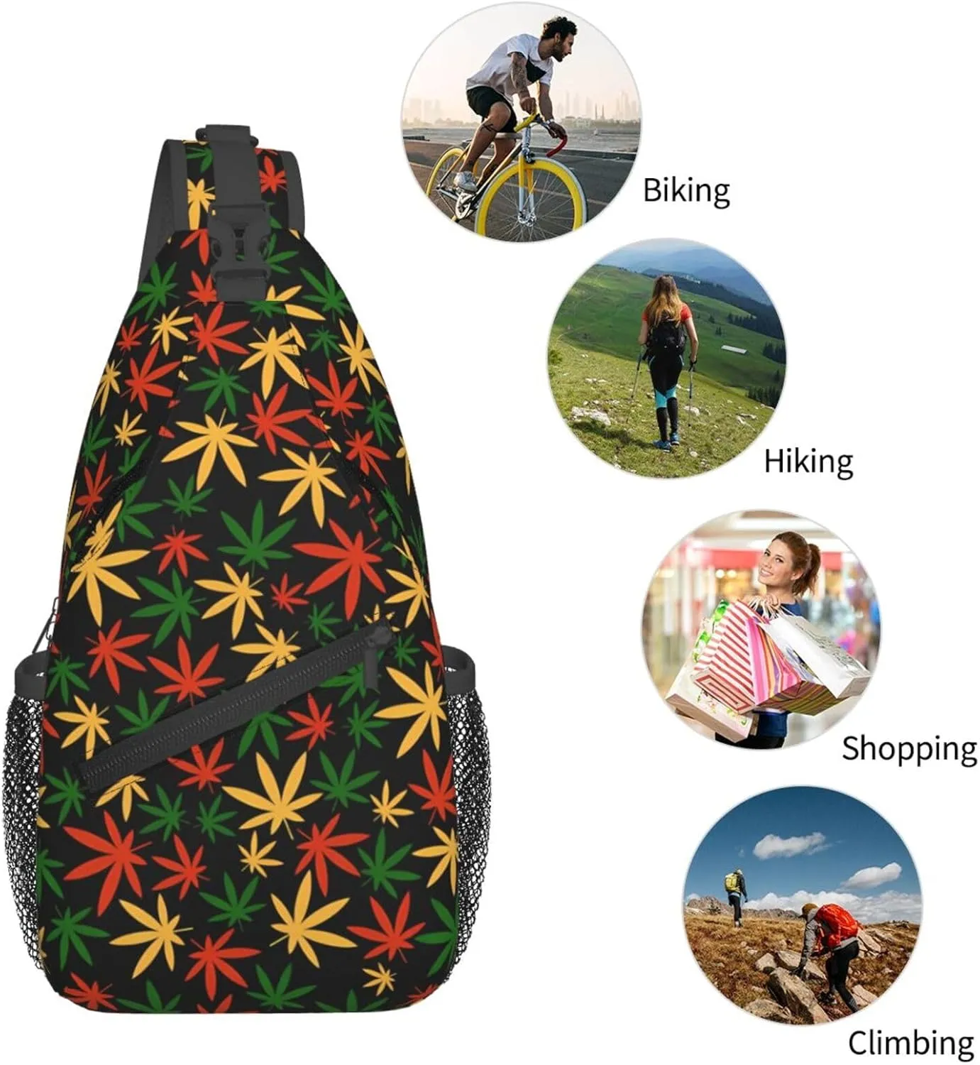 Colourful Marijuana Leaf Chest Bags Crossbody Sling Bag Shoulder Bag Travel Hiking Daypack For Men Women