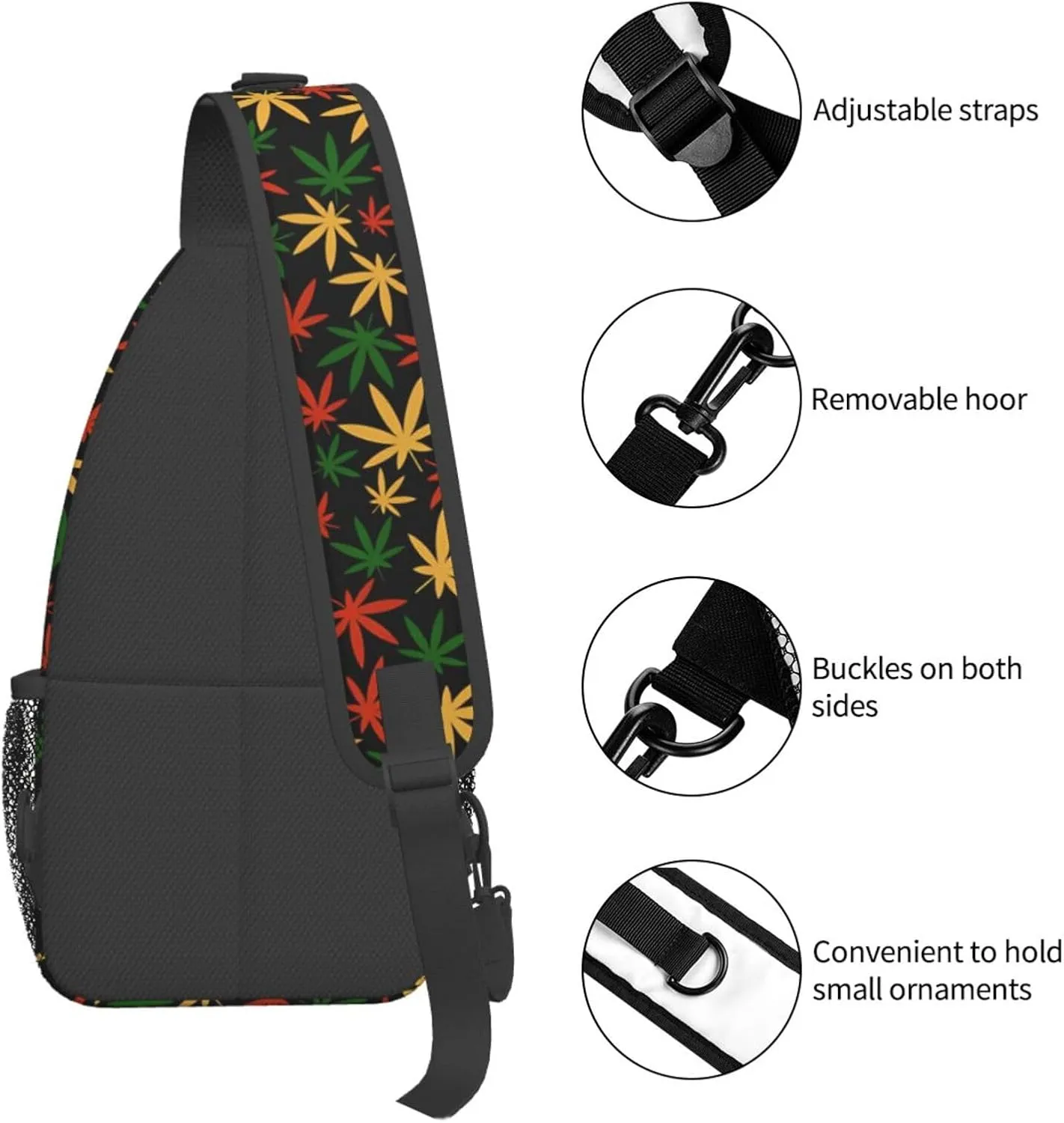 Colourful Marijuana Leaf Chest Bags Crossbody Sling Bag Shoulder Bag Travel Hiking Daypack For Men Women