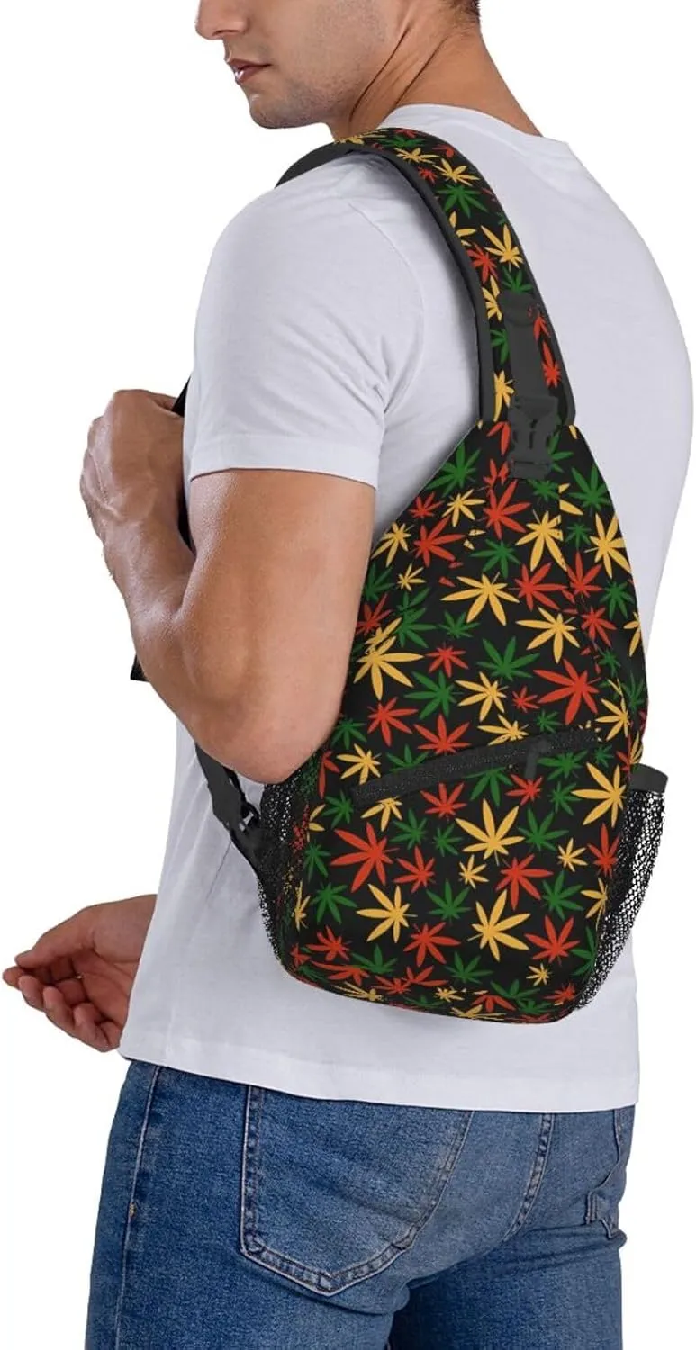 Colourful Marijuana Leaf Chest Bags Crossbody Sling Bag Shoulder Bag Travel Hiking Daypack For Men Women