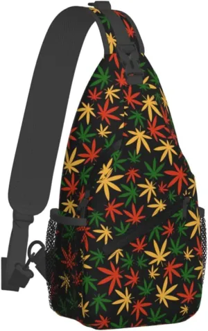 Colourful Marijuana Leaf Chest Bags Crossbody Sling Bag Shoulder Bag Travel Hiking Daypack For Men Women