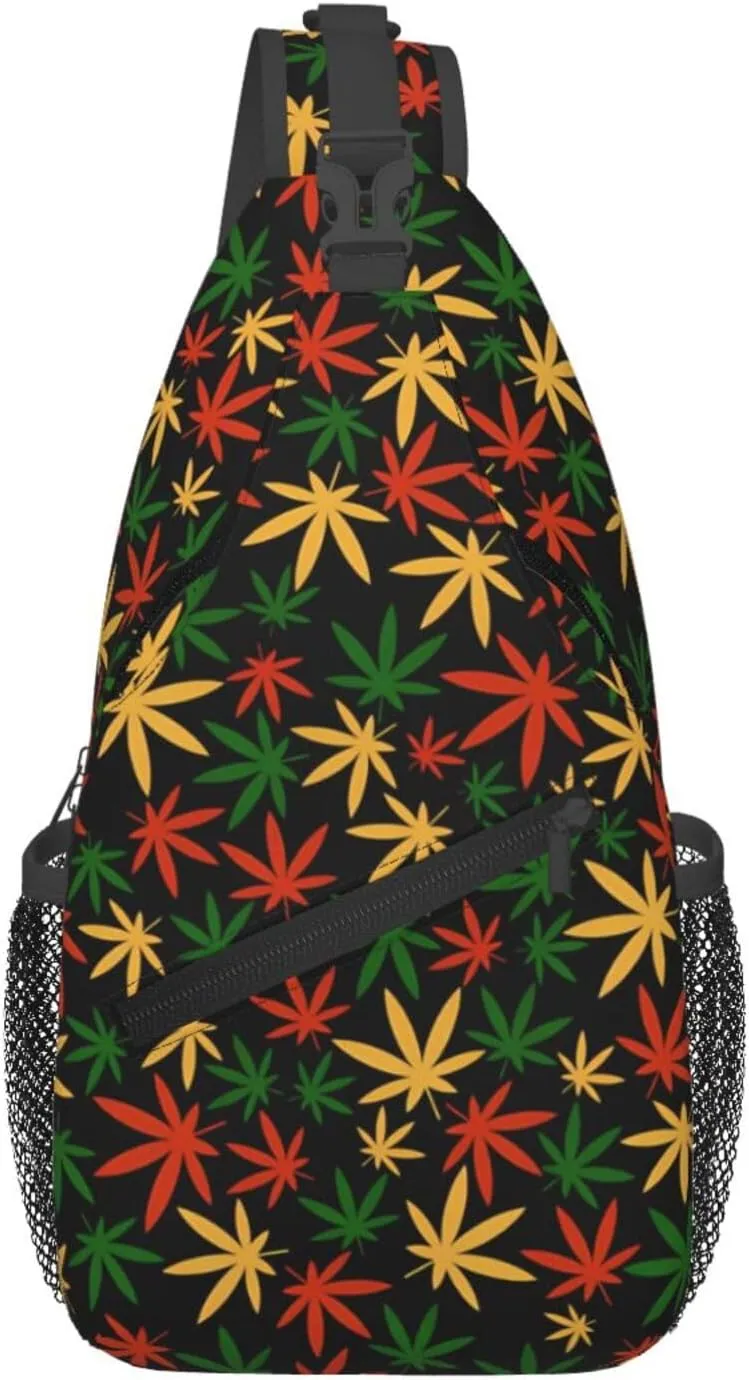 Colourful Marijuana Leaf Chest Bags Crossbody Sling Bag Shoulder Bag Travel Hiking Daypack For Men Women