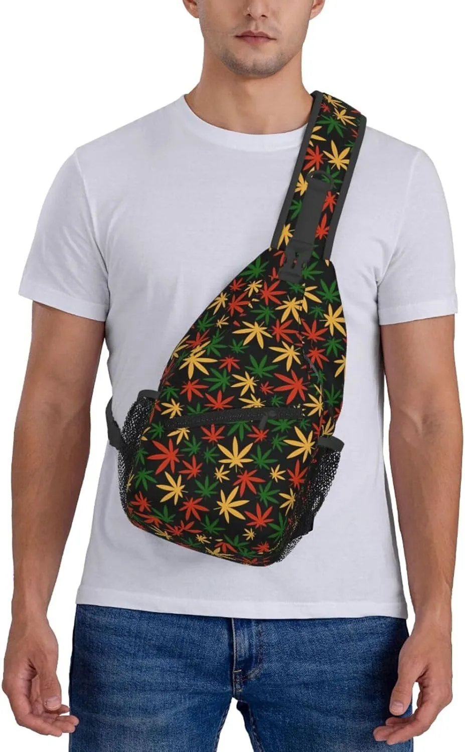 Colourful Marijuana Leaf Chest Bags Crossbody Sling Bag Shoulder Bag Travel Hiking Daypack For Men Women