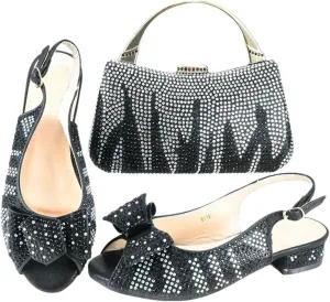 Comfortable Low Heel African Design Casual Leather Slippers Ladies Shoes Crossbody Bag Set