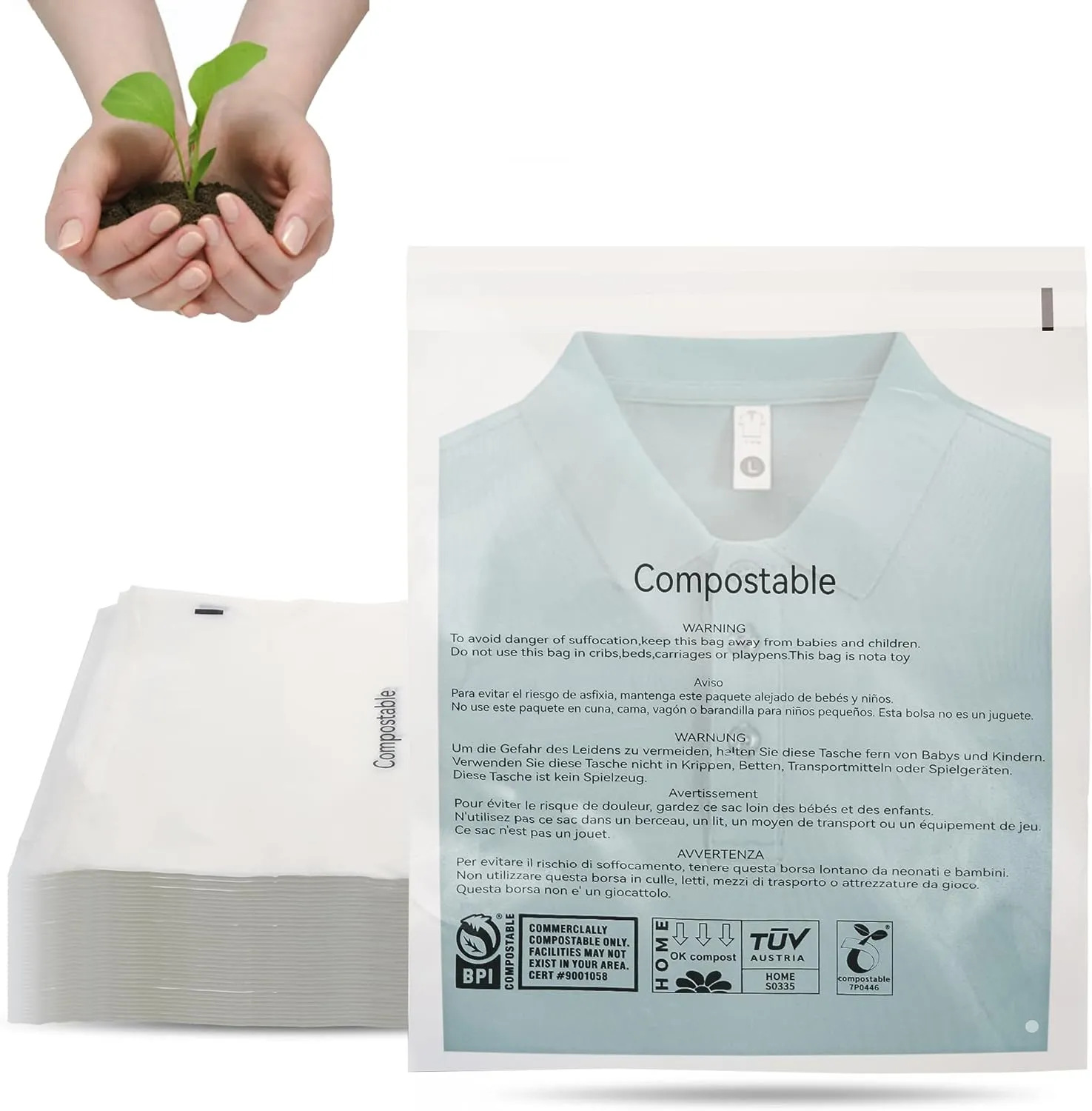 Compostable Self Sealing Adhesive Clear Bags 12x15 inch Resealable Transparent T Shirt Bags Apparel for Packaging, Clothing & T Shirts 50 Couts