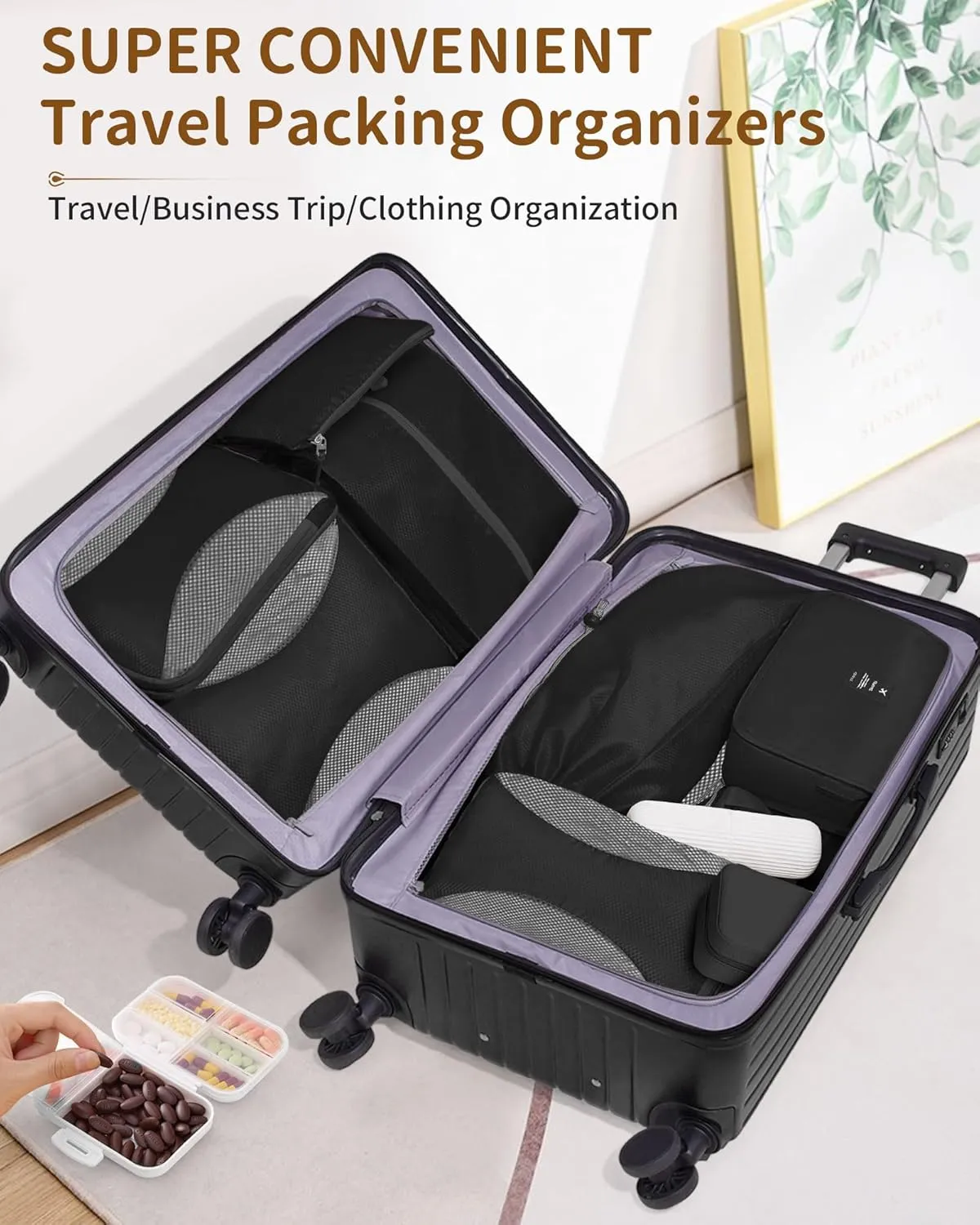 Compression Packing Cubes 12 Set, Suitcase Organizers, Luggage Organizer Bags for Travel, Extendable Packing Cubes for Travel Compression, Travel Essentials, Black
