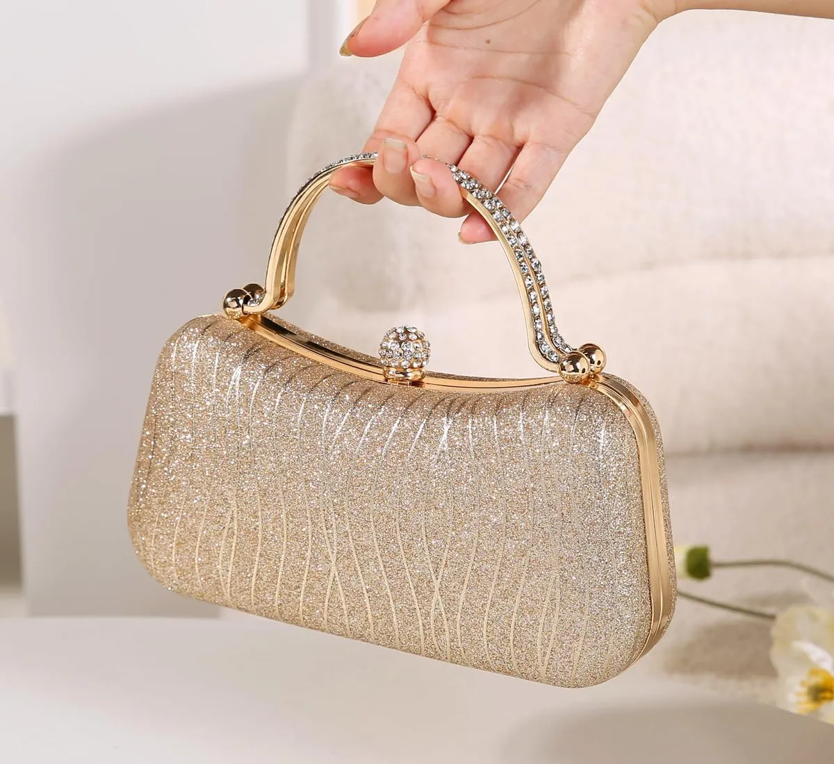 Covelin Evening Bag Sparkling Frosted Purses for Women Lady Shiny Party Elegant Handbag Wedding Bag with Chain