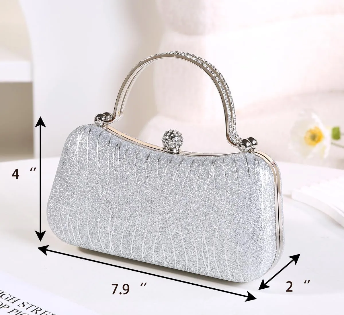 Covelin Evening Bag Sparkling Frosted Purses for Women Lady Shiny Party Elegant Handbag Wedding Bag with Chain