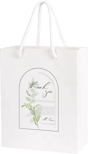 Crisky Greenery Thank You Gift Bags Arch Printed Design for Wedding Party Favors, 25 Count, Medium Size 4"x 8"x 10"