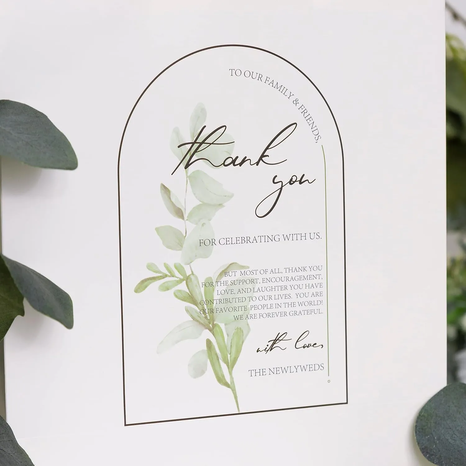 Crisky Greenery Thank You Gift Bags Arch Printed Design for Wedding Party Favors, 25 Count, Medium Size 4"x 8"x 10"