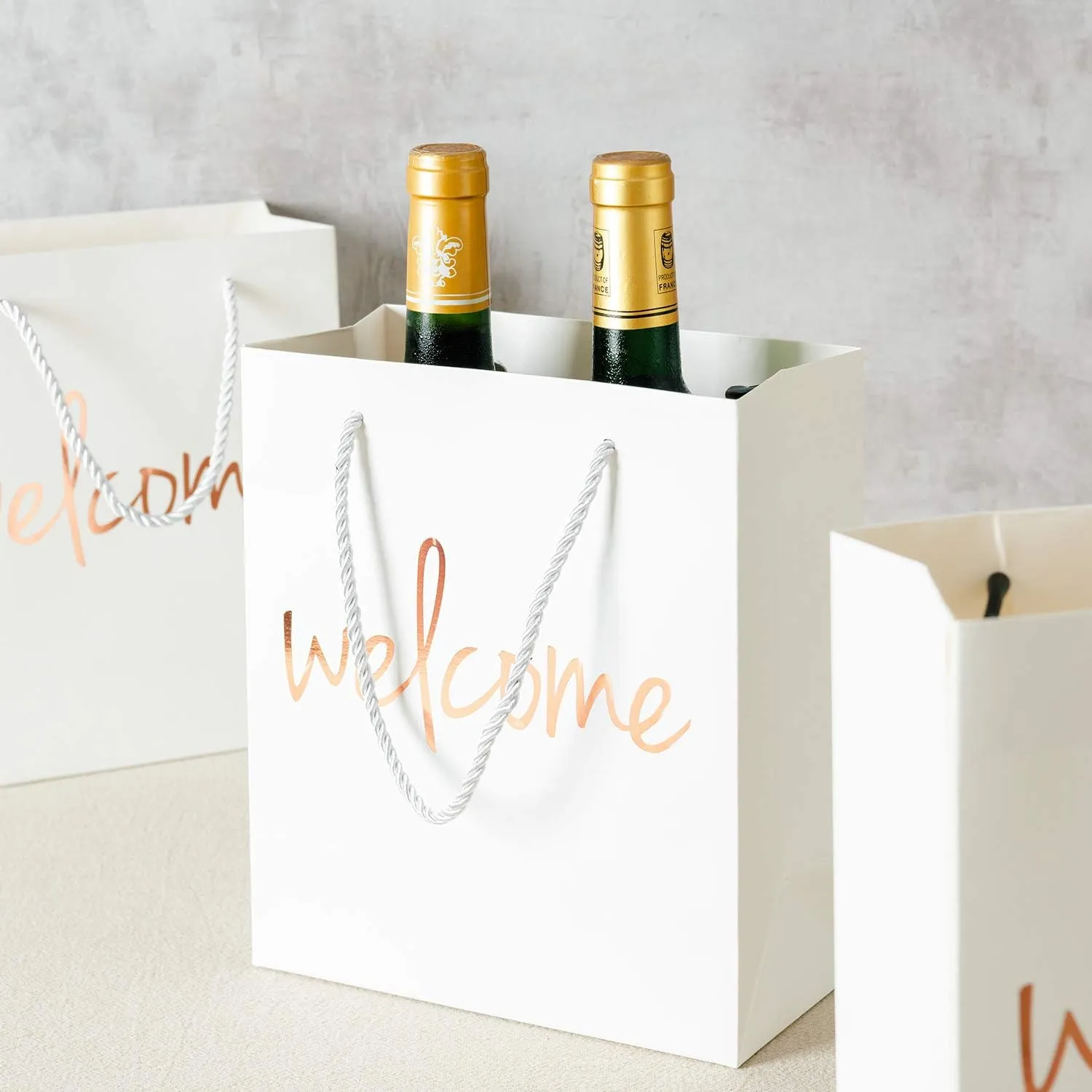 Crisky Welcome Rose Gold Gift Bags for Wedding Hotel Guests, Birthday, Baby Showers, Party Favors, Set of 25