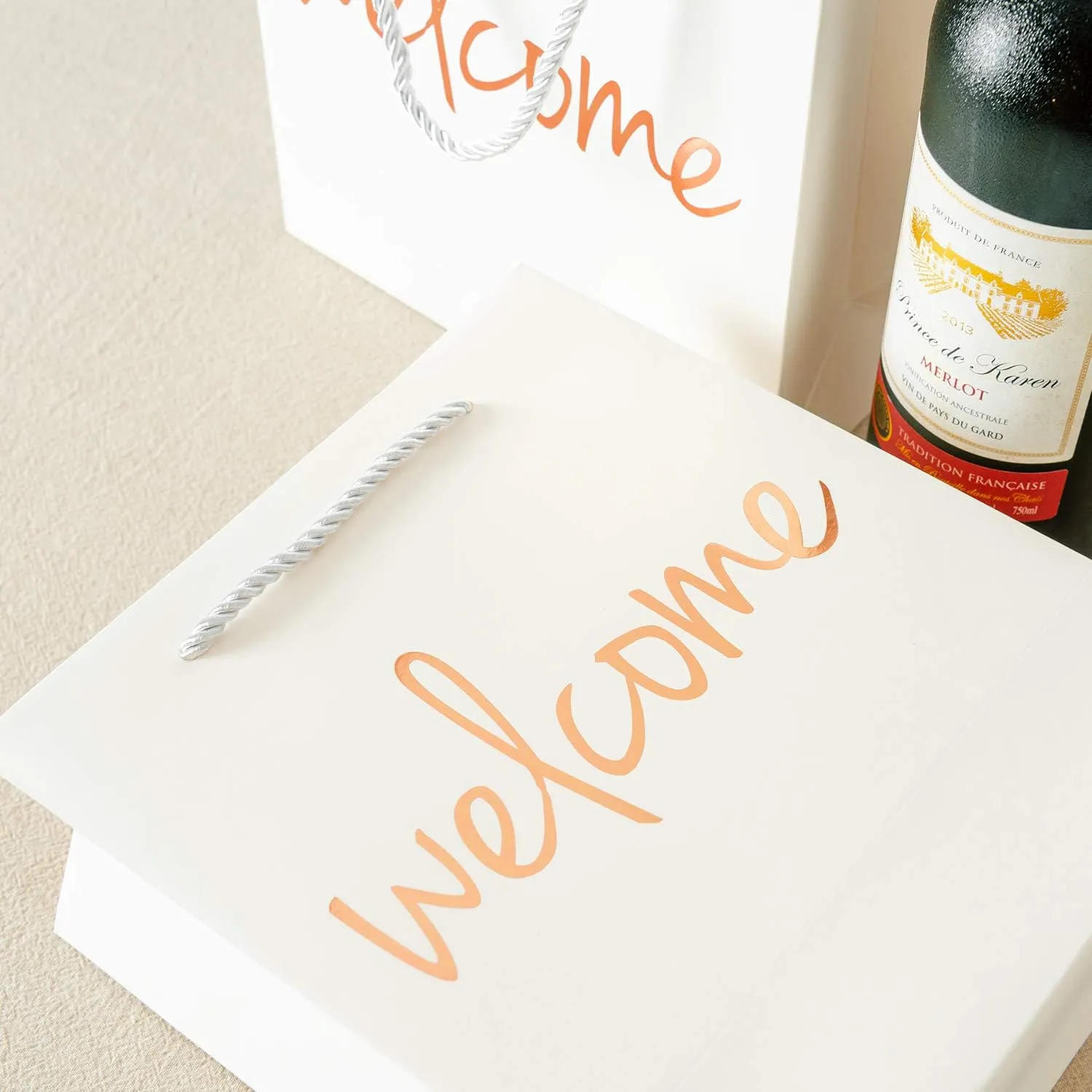 Crisky Welcome Rose Gold Gift Bags for Wedding Hotel Guests, Birthday, Baby Showers, Party Favors, Set of 25